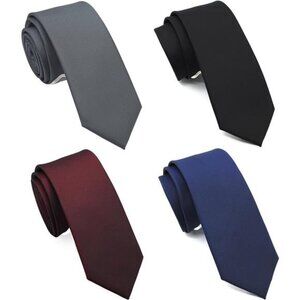 Solid Ties for Men, 2.5 inch Slim Plain Neckties 4-Pack